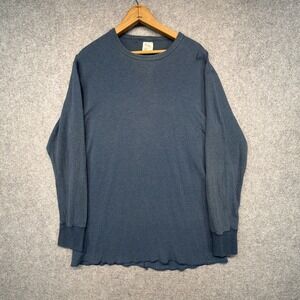 Vintage Duofold Thermal Shirt Mens Large Blue Merino Wool Blend L